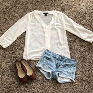 H&M Chiffon cream long sleeve top